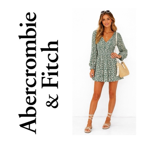 Abercrombie & Fitch Dresses & Skirts - ABERCROMBIE & FITCH Green Floral Smocked Dress